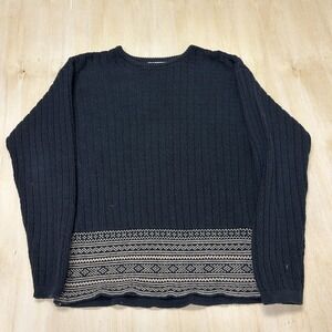 Y2K Blue Zone Sweater Mens Medium Black Cotton Tight Knit Crewneck Pullover